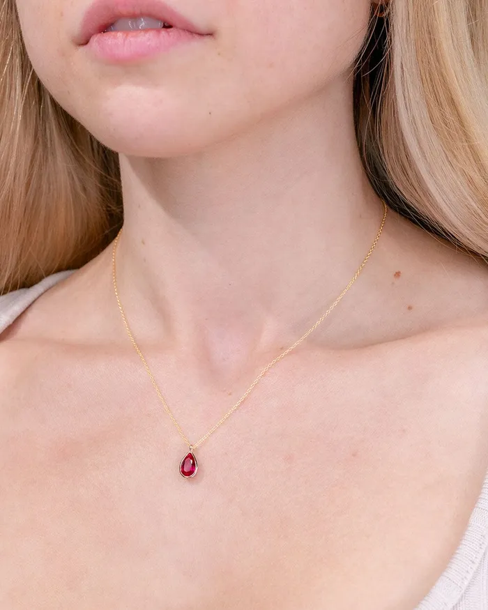 1ct Lab Ruby Pear Bezel Necklace Princess Bride Diamonds Necklaces 1ct Lab Ruby Pear Bezel Necklace Princess Bride Diamonds Necklaces