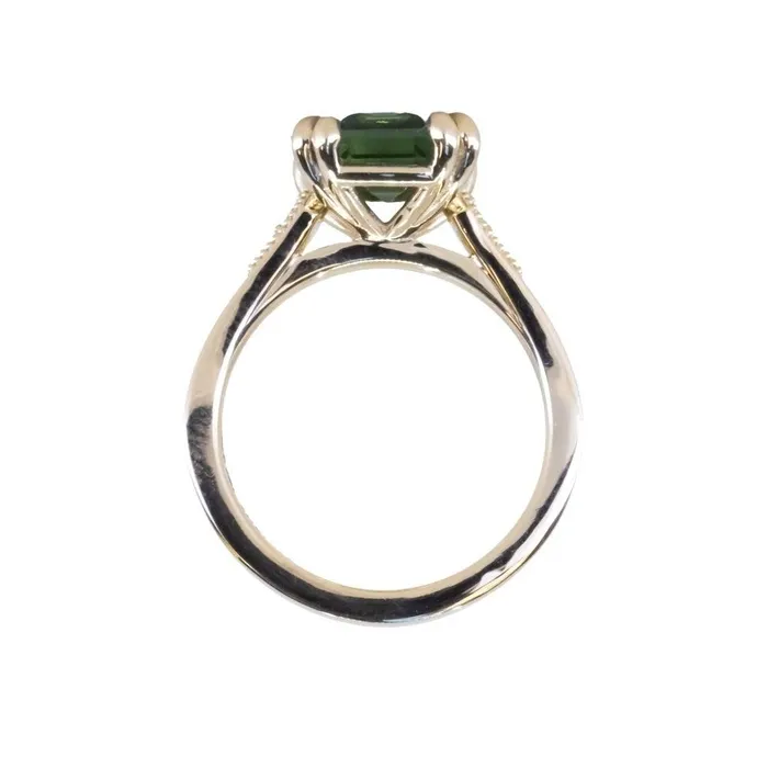 408ct Emerald Cut Green Sapphire and Diamond Vintage Cathedral Double Prong Ring in 18k Yellow Gold Anueva Jewelry Rings