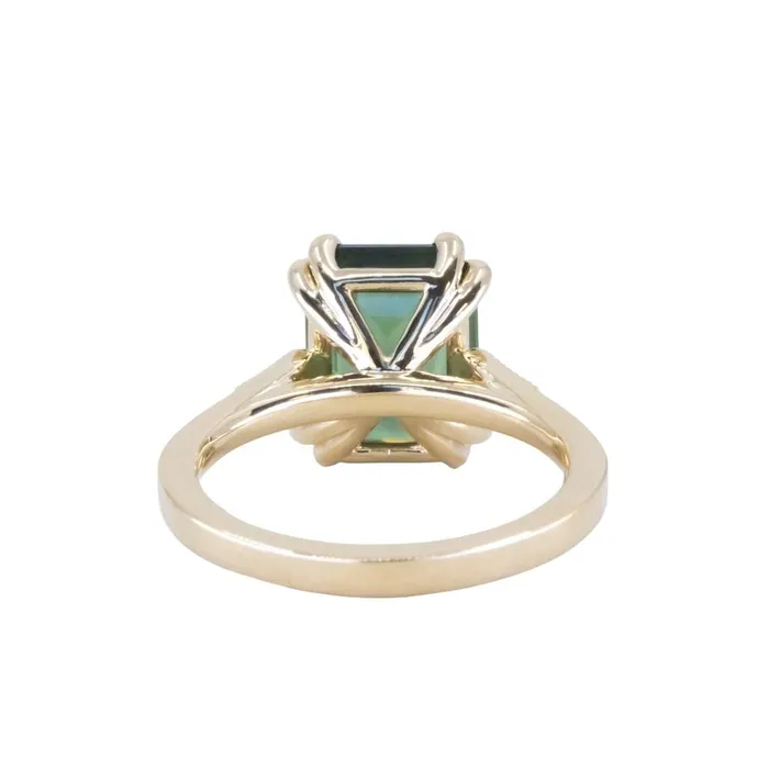 408ct Emerald Cut Green Sapphire and Diamond Vintage Cathedral Double Prong Ring in 18k Yellow Gold Anueva Jewelry Rings