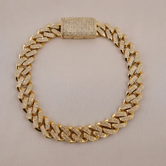 AB and J Bracelets 10k Gold Diamond Cuban Bracelet 8in C744
