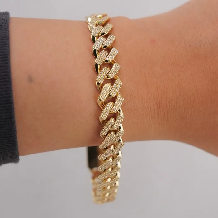 AB and J Bracelets 10k Gold Diamond Cuban Bracelet 8in C744