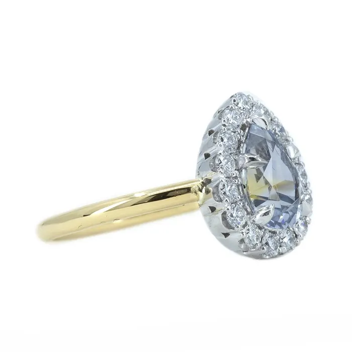 Anueva Jewelry 139ct Pear Parti Montana Sapphire and Scalloped Diamond Halo Ring In Two Tone Gold Rings