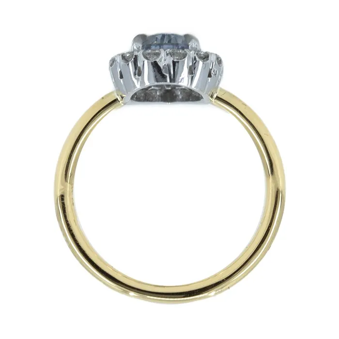 Anueva Jewelry 139ct Pear Parti Montana Sapphire and Scalloped Diamond Halo Ring In Two Tone Gold Rings