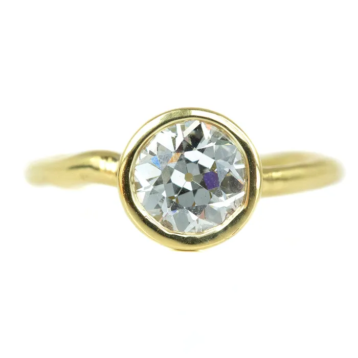 Anueva Jewelry 147ct Old European Cut Antique Diamond Bezel Set Ring with Organic Alluvial Band In 18k Yellow Gold Rings Anueva Jewelry 147ct Old European Cut Antique Diamond Bezel Set Ring with Organic Alluvial Band In 18k Yellow Gold Rings