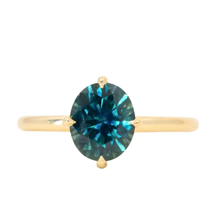 Anueva Jewelry 225ct Precision Cut Teal Montana Sapphire Four Prong Compass Set Solitaire in 18k Yellow Gold PreStyled Sets