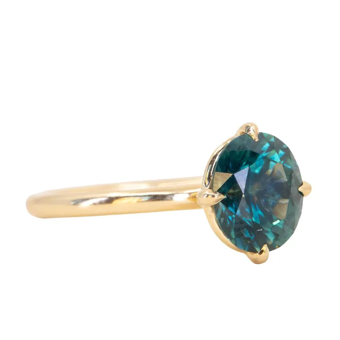 Anueva Jewelry 225ct Precision Cut Teal Montana Sapphire Four Prong Compass Set Solitaire in 18k Yellow Gold PreStyled Sets