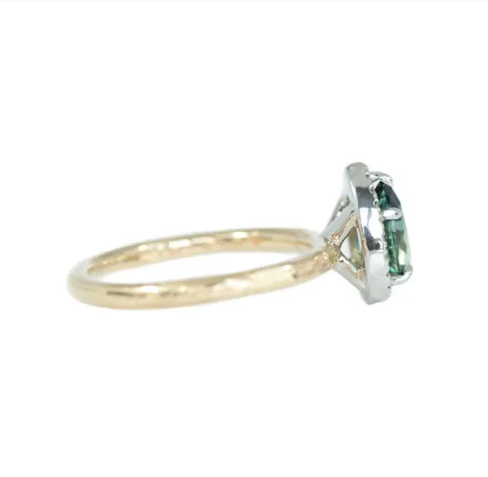 Anueva Jewelry Rings 131ct Parti Pear Green Sapphire in TwoTone Yellow and White Evergreen Prong Set Halo Ring