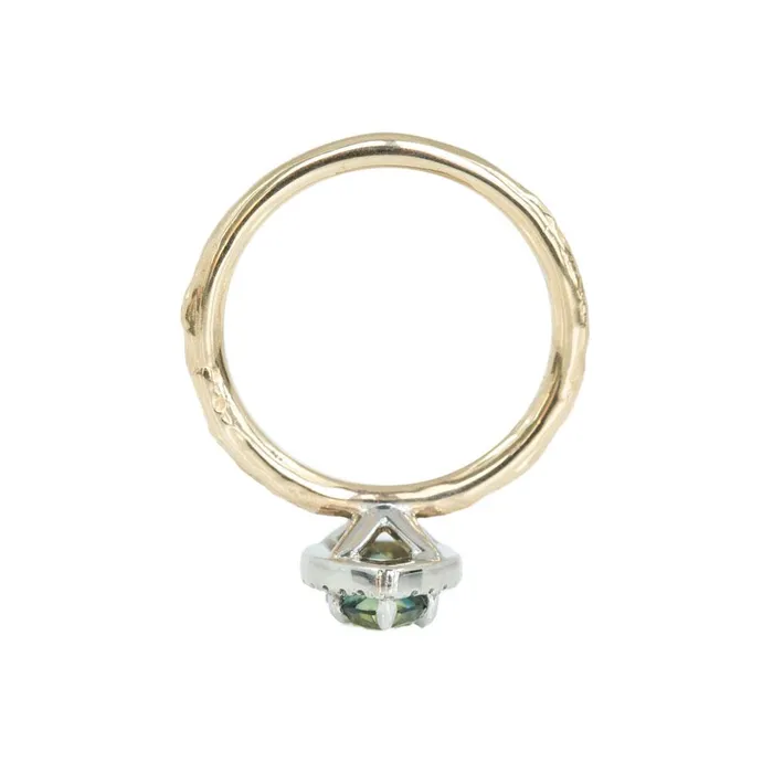 Anueva Jewelry Rings 131ct Parti Pear Green Sapphire in TwoTone Yellow and White Evergreen Prong Set Halo Ring