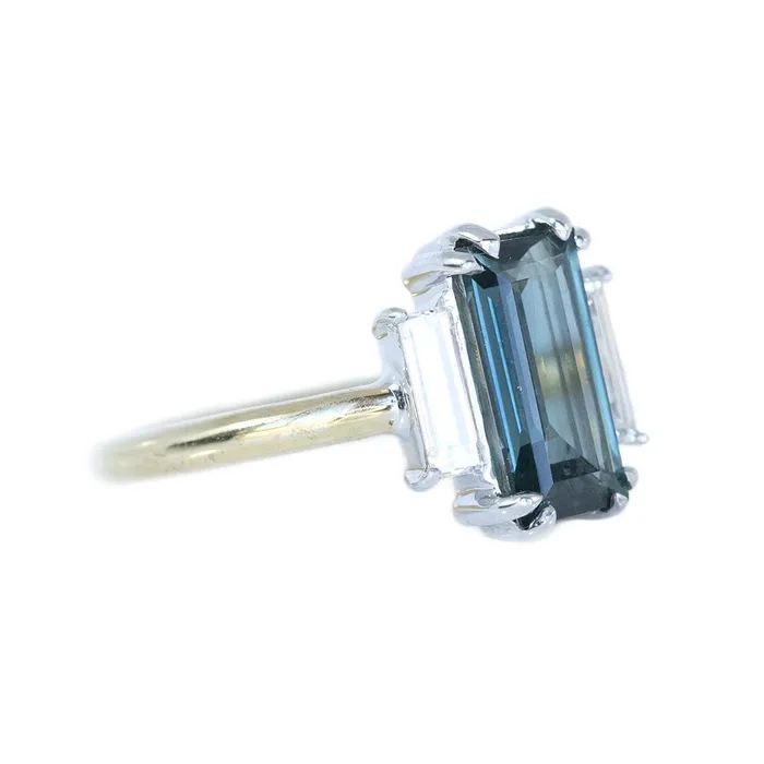 Anueva Jewelry Rings 191ct Art Deco Baguette Sapphire Low Profile Three Stone Ring with White Baguette Side Diamonds
