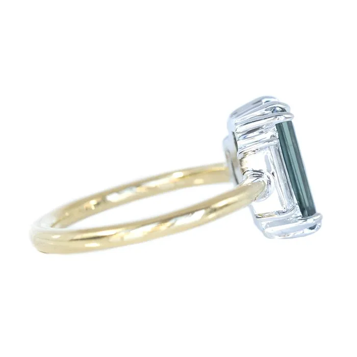 Anueva Jewelry Rings 191ct Art Deco Baguette Sapphire Low Profile Three Stone Ring with White Baguette Side Diamonds