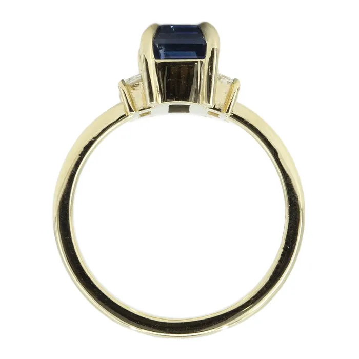 Anueva Jewelry Rings 307ct Emerald Cut GIA Watercolor Blue Montana Sapphire Three Stone Ring with White Baguette Diamonds