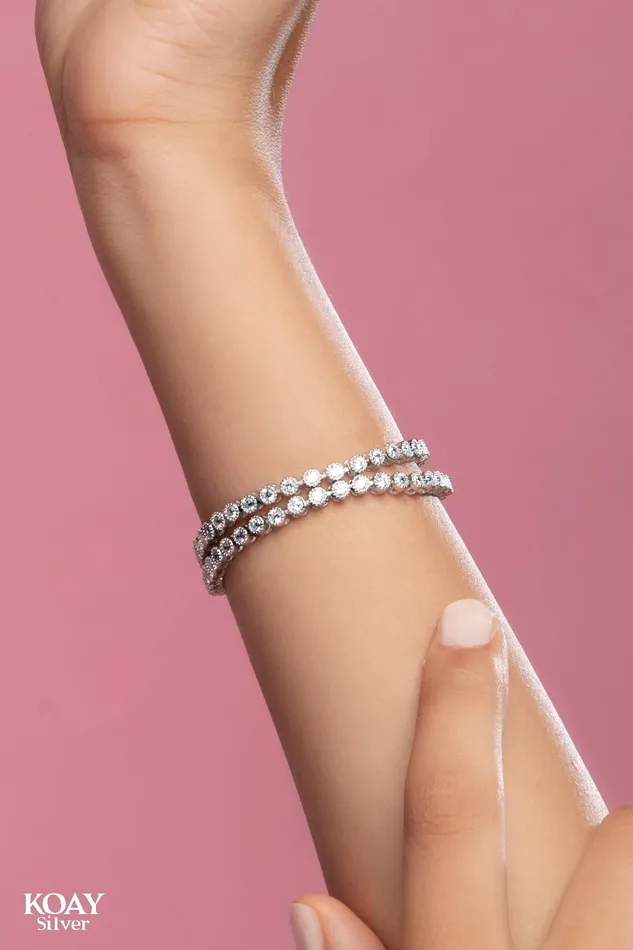 Bracelets KOAY Silver Store Zircons Double Layers Bracelet Bracelets KOAY Silver Store Zircons Double Layers Bracelet