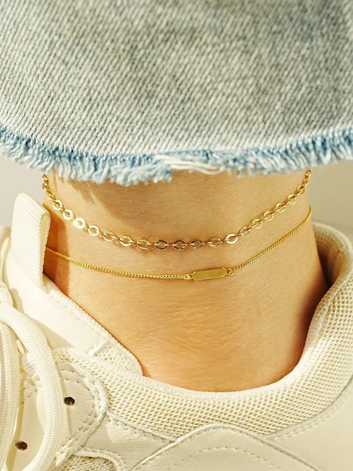 Bracelets MinimalBijoux 14K Gold Simple Flat Cable Chain Bracelet Anklet