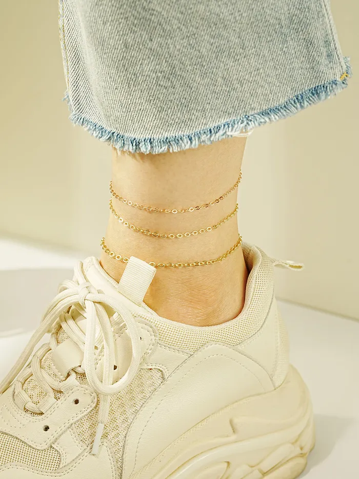 Bracelets MinimalBijoux 14K Gold Simple Flat Cable Chain Bracelet Anklet