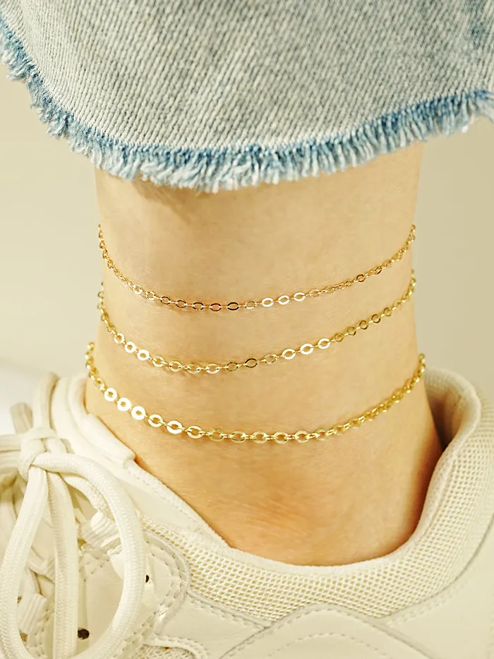 Bracelets MinimalBijoux 14K Gold Simple Flat Cable Chain Bracelet Anklet