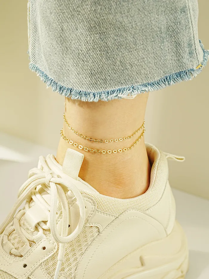 Bracelets MinimalBijoux 14K Gold Simple Flat Cable Chain Bracelet Anklet