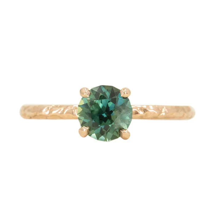 Choice Gems Co 123ct Round Australian Teal Sapphire Evergreen Solitaire Ring in 14k Rose Gold Rings Choice Gems Co 123ct Round Australian Teal Sapphire Evergreen Solitaire Ring in 14k Rose Gold Rings