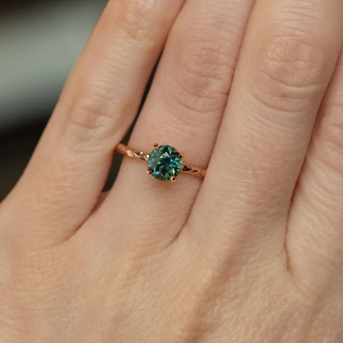 Choice Gems Co 123ct Round Australian Teal Sapphire Evergreen Solitaire Ring in 14k Rose Gold Rings