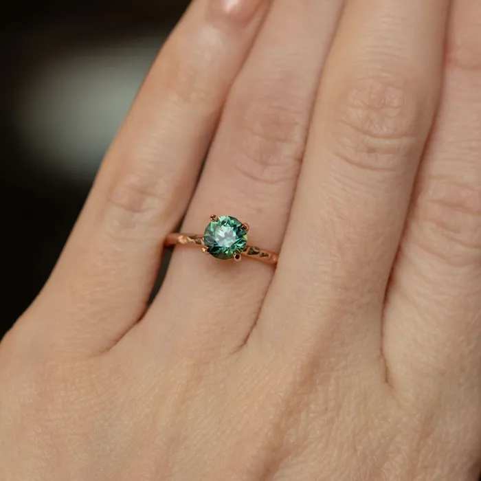 Choice Gems Co 123ct Round Australian Teal Sapphire Evergreen Solitaire Ring in 14k Rose Gold Rings