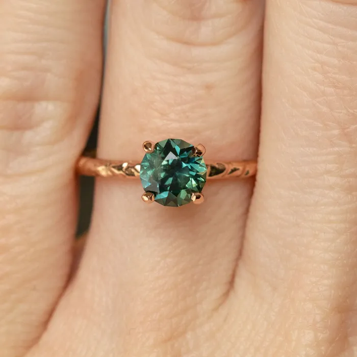 Choice Gems Co 123ct Round Australian Teal Sapphire Evergreen Solitaire Ring in 14k Rose Gold Rings