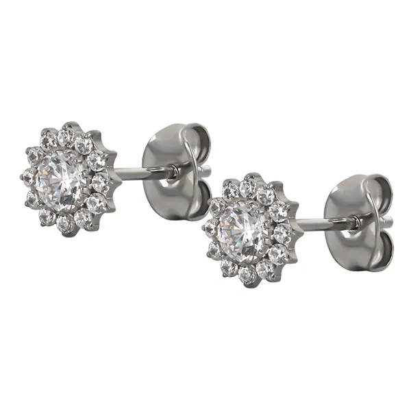 CZ Flower Titanium Stud Earrings Tulsa Body Jewelry Earrings