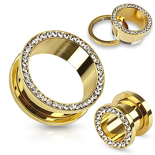 CZ Gold ScrewOn Tunnels Tulsa Body Jewelry Earrings