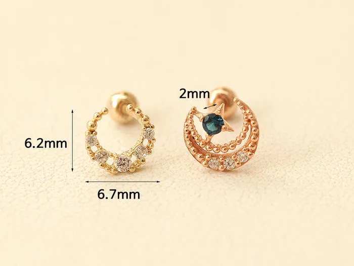 Earrings 14K Gold Antique Cubic Moon Cartilage Earring 20G MinimalBijoux