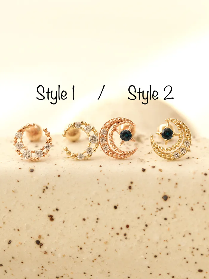 Earrings 14K Gold Antique Cubic Moon Cartilage Earring 20G MinimalBijoux