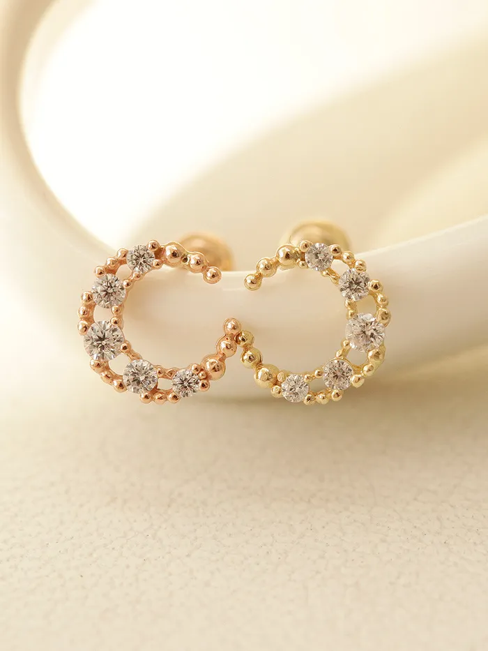 Earrings 14K Gold Antique Cubic Moon Cartilage Earring 20G MinimalBijoux