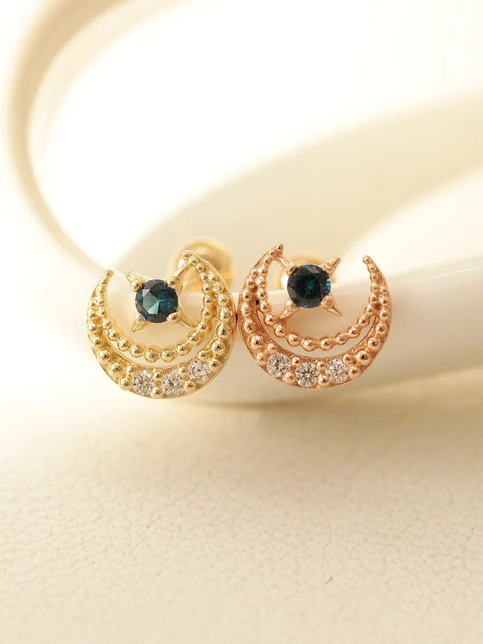 Earrings 14K Gold Antique Cubic Moon Cartilage Earring 20G MinimalBijoux