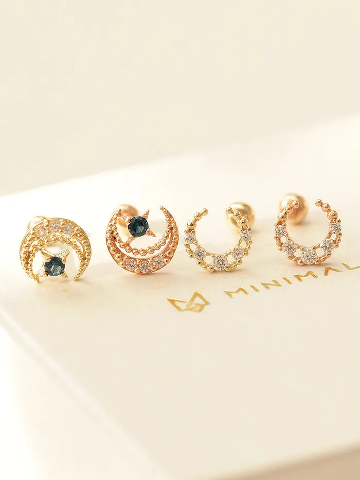 Earrings 14K Gold Antique Cubic Moon Cartilage Earring 20G MinimalBijoux