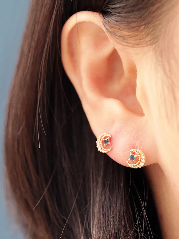 Earrings 14K Gold Antique Cubic Moon Cartilage Earring 20G MinimalBijoux
