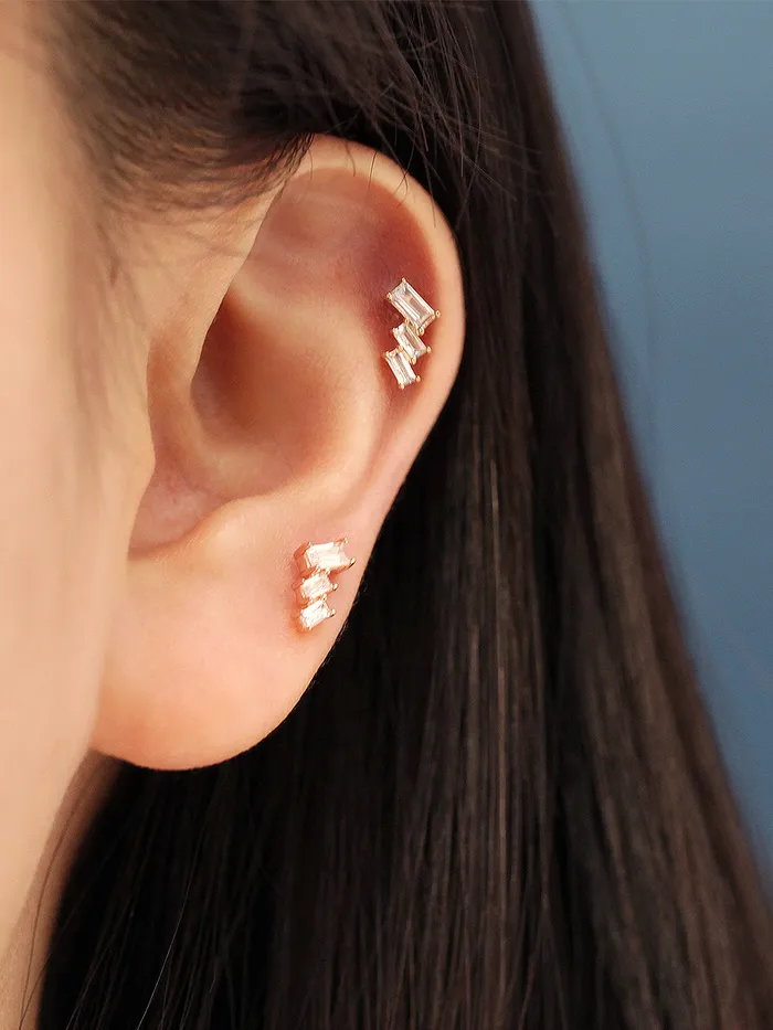 Earrings 14K Gold Ice Cubic Cartilage Earring 20G18G MinimalBijoux