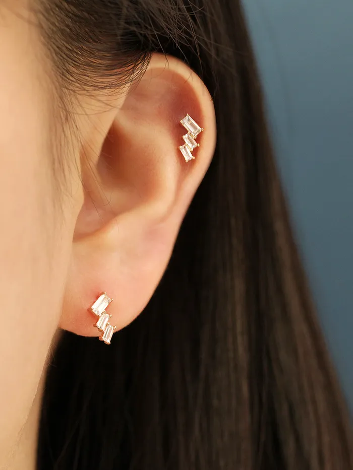 Earrings 14K Gold Ice Cubic Cartilage Earring 20G18G MinimalBijoux