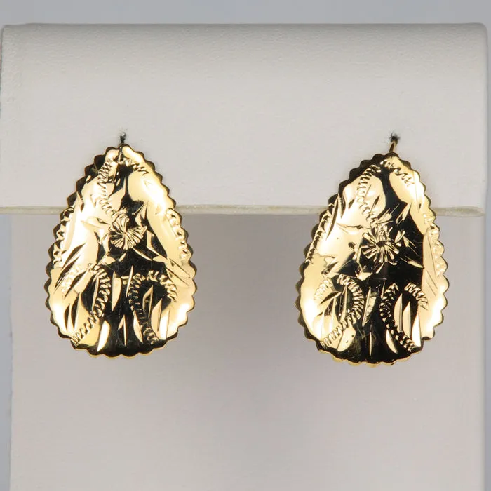 Earrings 14K Yellow Gold Scalloped Fan Earrings Moriartys Gem Art