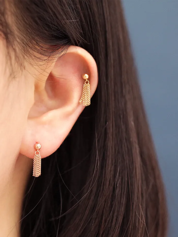 Earrings MinimalBijoux 14K Gold Ball Tassel Stud Earring