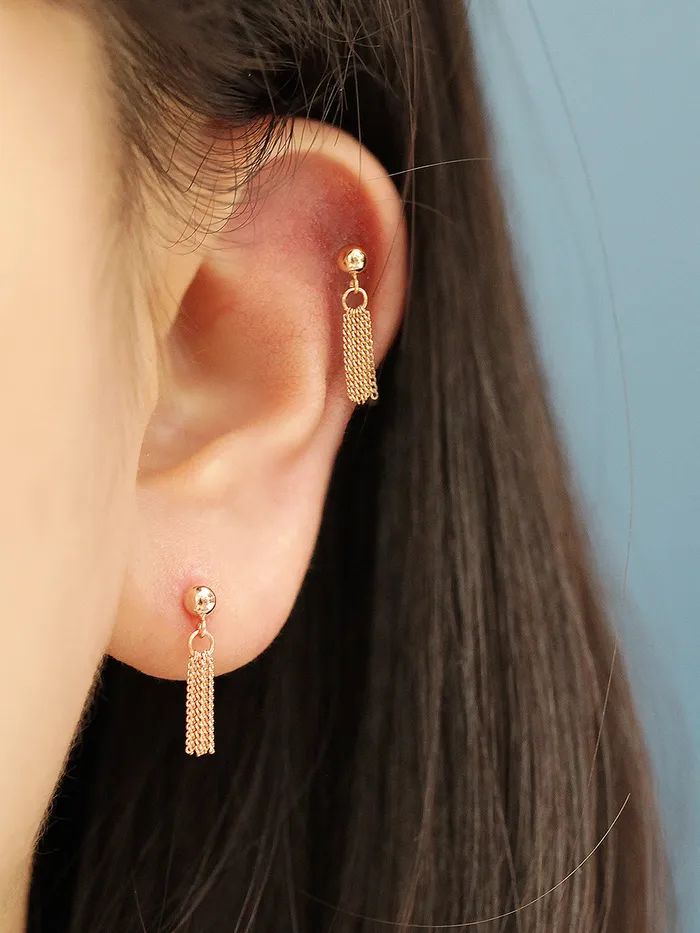 Earrings MinimalBijoux 14K Gold Ball Tassel Stud Earring