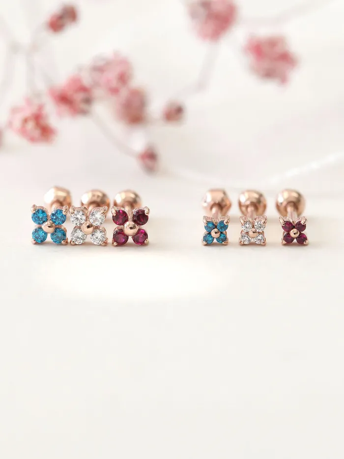 Earrings MinimalBijoux 14K Gold Clover Cubic Cartilage Earring 18G16G