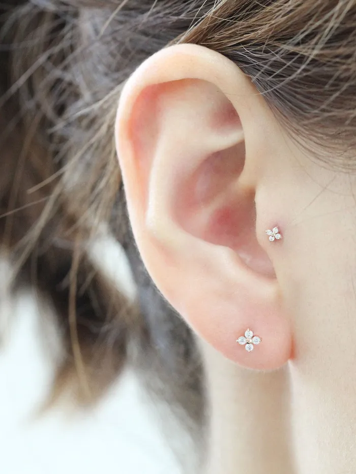 Earrings MinimalBijoux 14K Gold Clover Cubic Cartilage Earring 18G16G