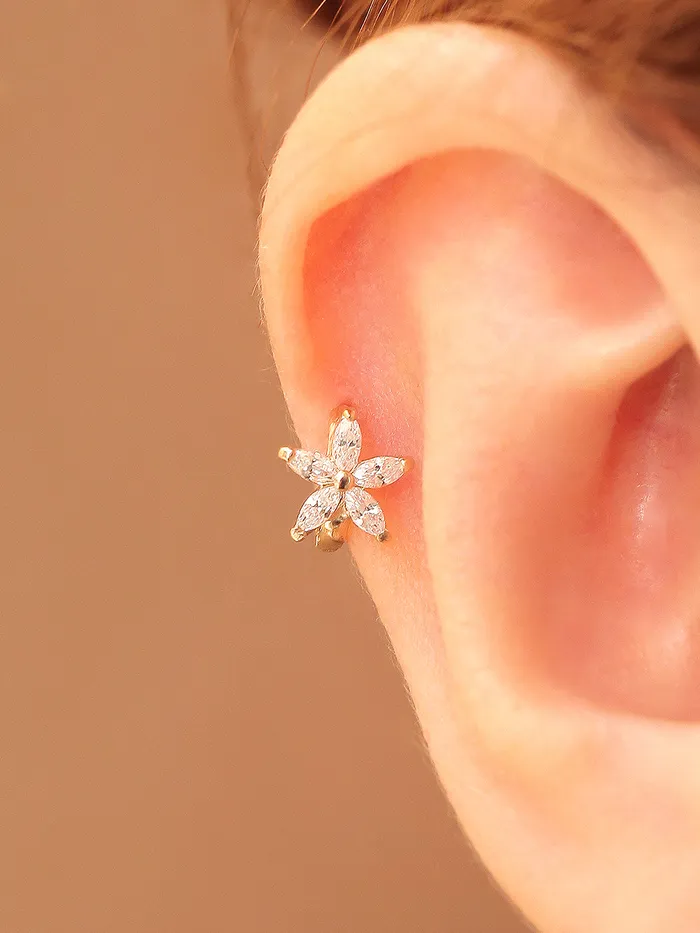 Earrings MinimalBijoux 14K Gold Double Flower Hoop Earring