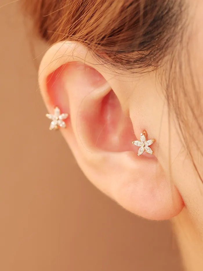 Earrings MinimalBijoux 14K Gold Double Flower Hoop Earring