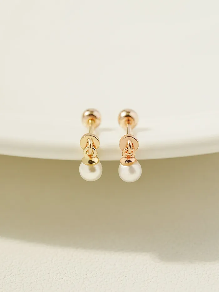 Earrings MinimalBijoux 14K Gold Mini Pearl Drop Cartilage Earring 20G