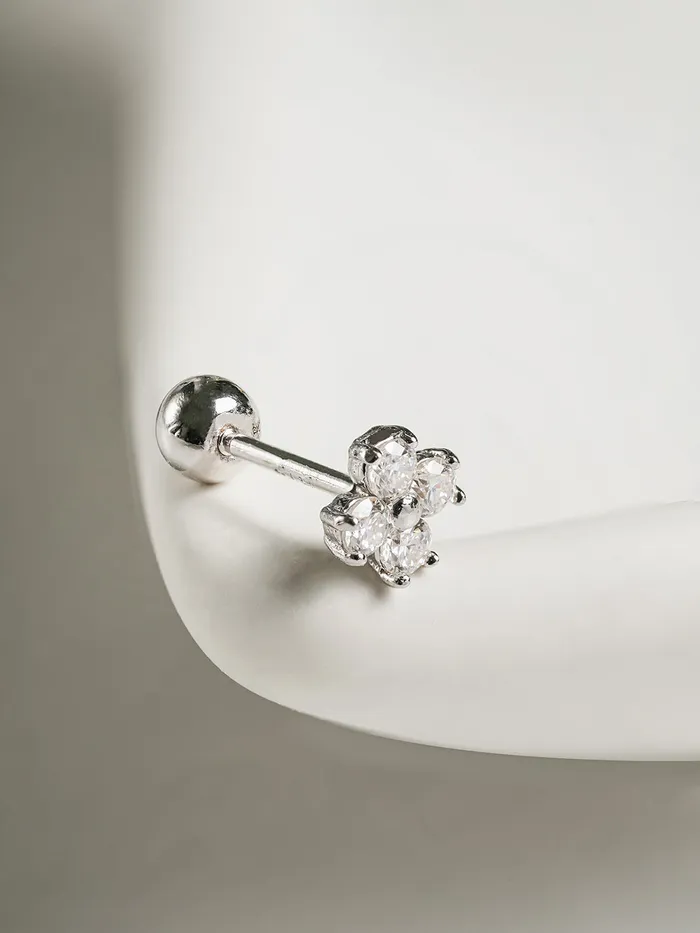 Earrings MinimalBijoux 14K Gold Moissanite Four Petals Flower Cartilage Earring 20G18G16G