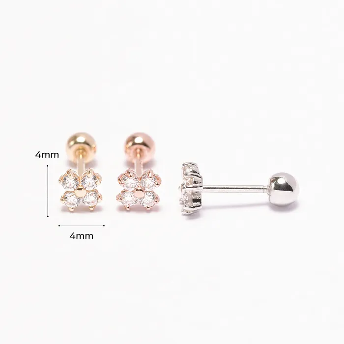 Earrings MinimalBijoux 14K Gold Moissanite Four Petals Flower Cartilage Earring 20G18G16G