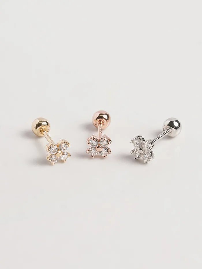 Earrings MinimalBijoux 14K Gold Moissanite Four Petals Flower Cartilage Earring 20G18G16G
