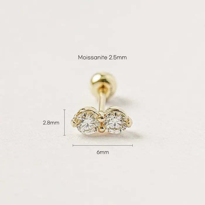 Earrings MinimalBijoux 14K Gold Moissanite Two Way Cartilage Earring 20G18G16G