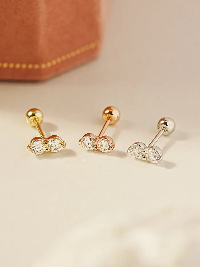 Earrings MinimalBijoux 14K Gold Moissanite Two Way Cartilage Earring 20G18G16G