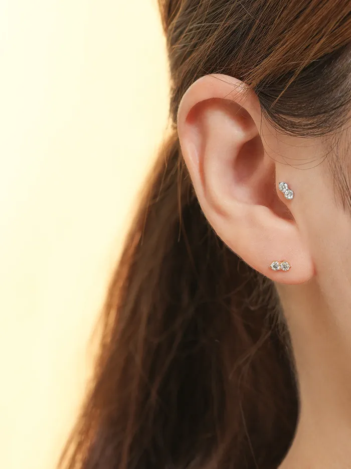Earrings MinimalBijoux 14K Gold Moissanite Two Way Cartilage Earring 20G18G16G