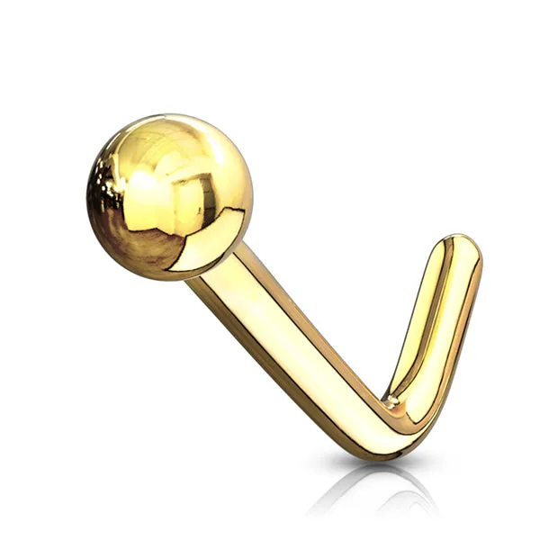 Earrings Tulsa Body Jewelry Ball Yellow 14k Gold LBend Nose Stud