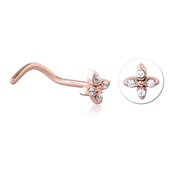 Earrings Tulsa Body Jewelry Flower CZ Rose Gold Nostril Screw